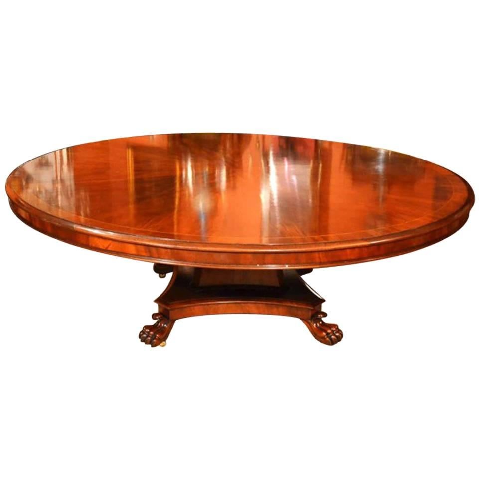 Vintage 7ft Diam Regency Revival  Flame Mahogany Dining Table  20th Century