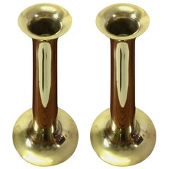 1960s Pair of Danish Hans Bolling Brass Candlesticks by T. Orskov