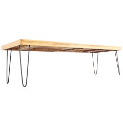 Large Rectangular Vintage Solid Birch-Top with Hairpin Leg Coffee Table