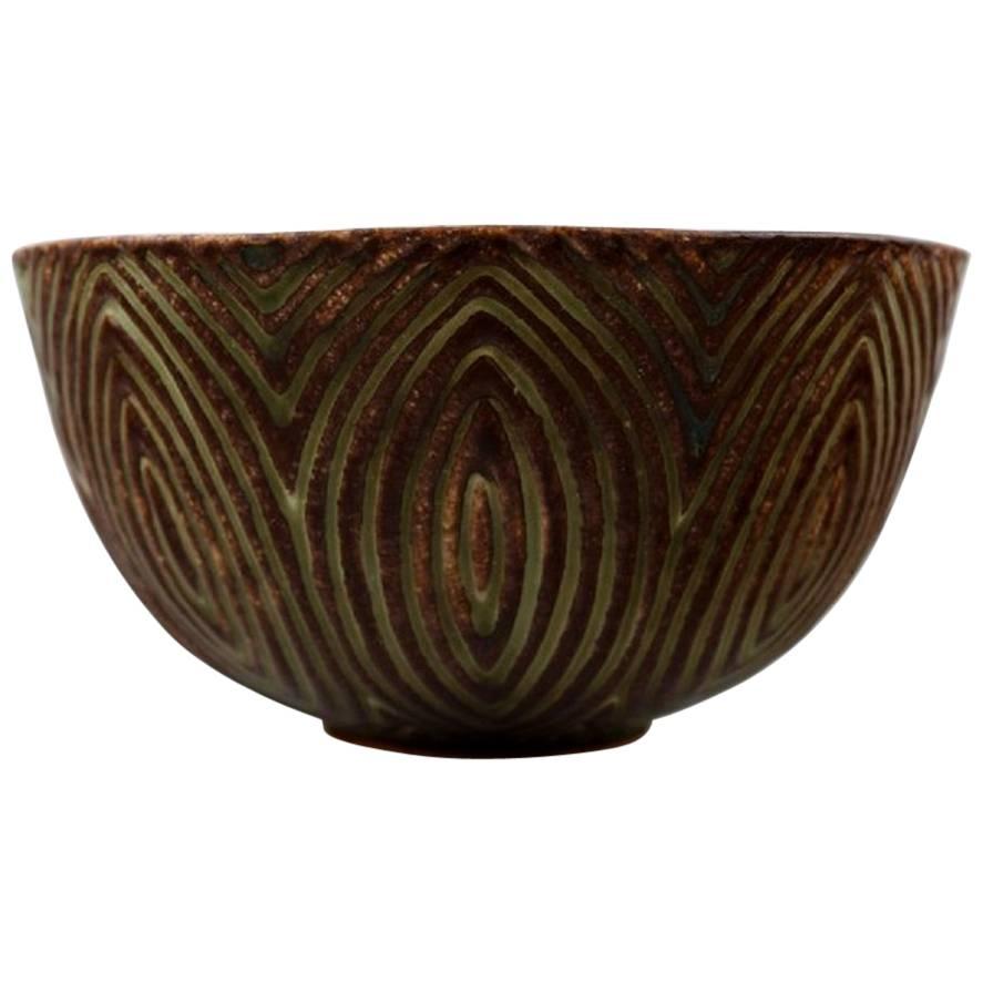 Royal Copenhagen Stoneware Bowl by Axel Salto in Fluted Style, Model No. 20720