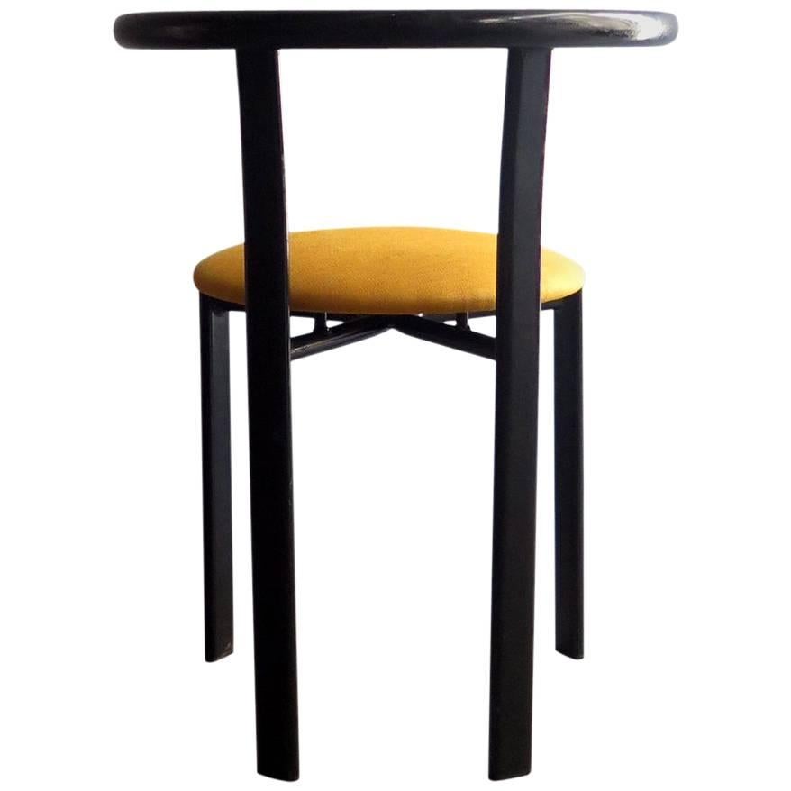 Minimalist Black Metal Chair with Yellow Fabric Seat For Sale