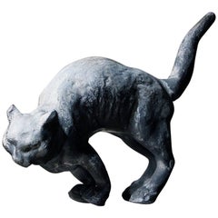 Marvellous Early to Mid-20th Century Lead Sculpture of a Cat