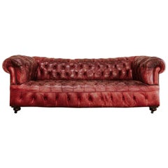 Early 20th Century Red Leather Buttoned Chesterfield Sofa
