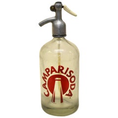 Vintage 1950s Glass Italian Soda Syphon Seltzer Large Logo Campari Soda Bar Bottle