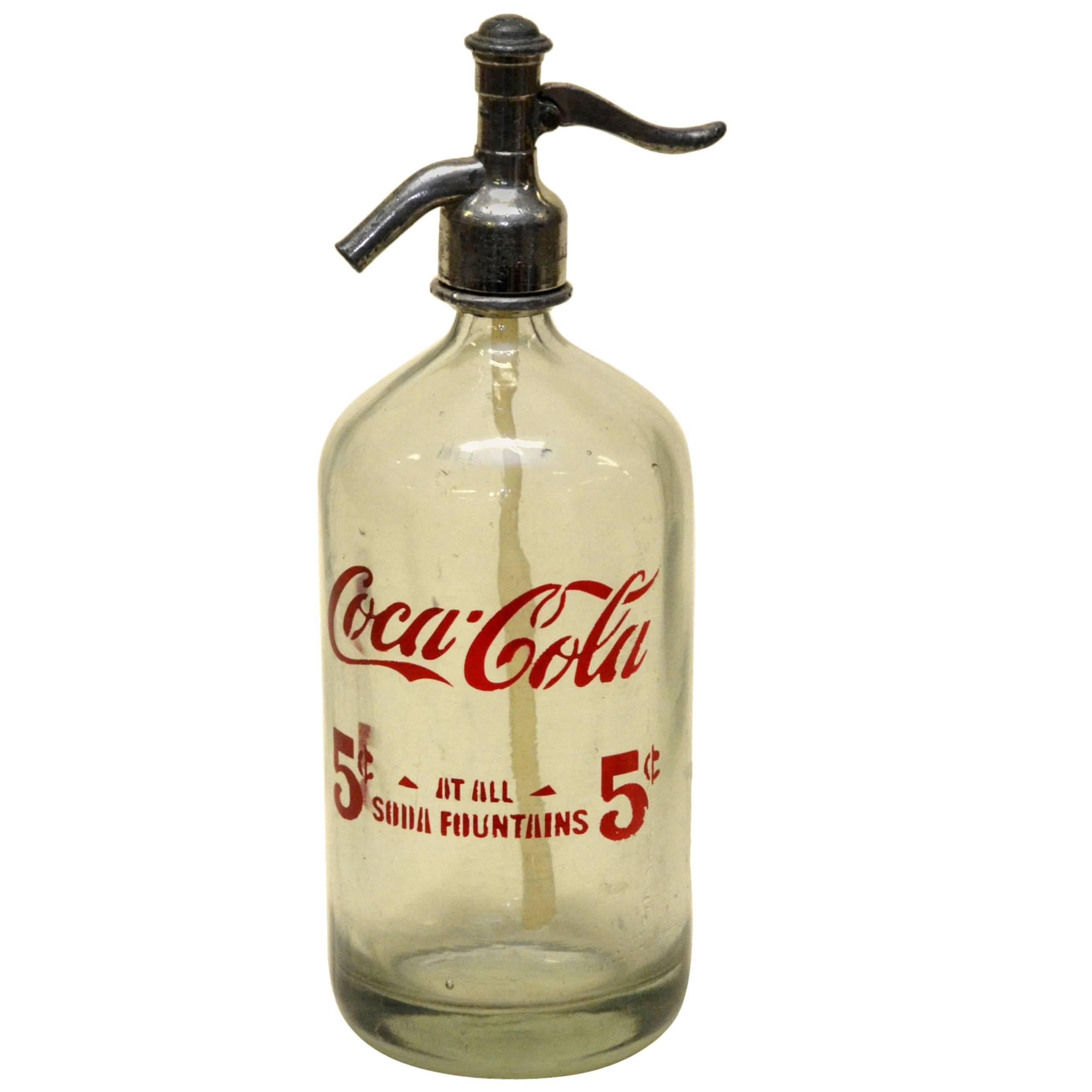 1950s Glass American Soda Syphon Seltzer Coca-Cola Bar Bottle