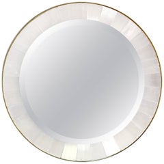 Gypse or Selenite and Brass Art Deco Style Round Wall Mirror