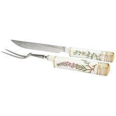 Royal Copenhagen Flora Danica Porcelain Handle Carving Fork Knife Set with Box