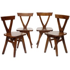 Folk Art Early 20th Century Wood Rustic Four Chairs