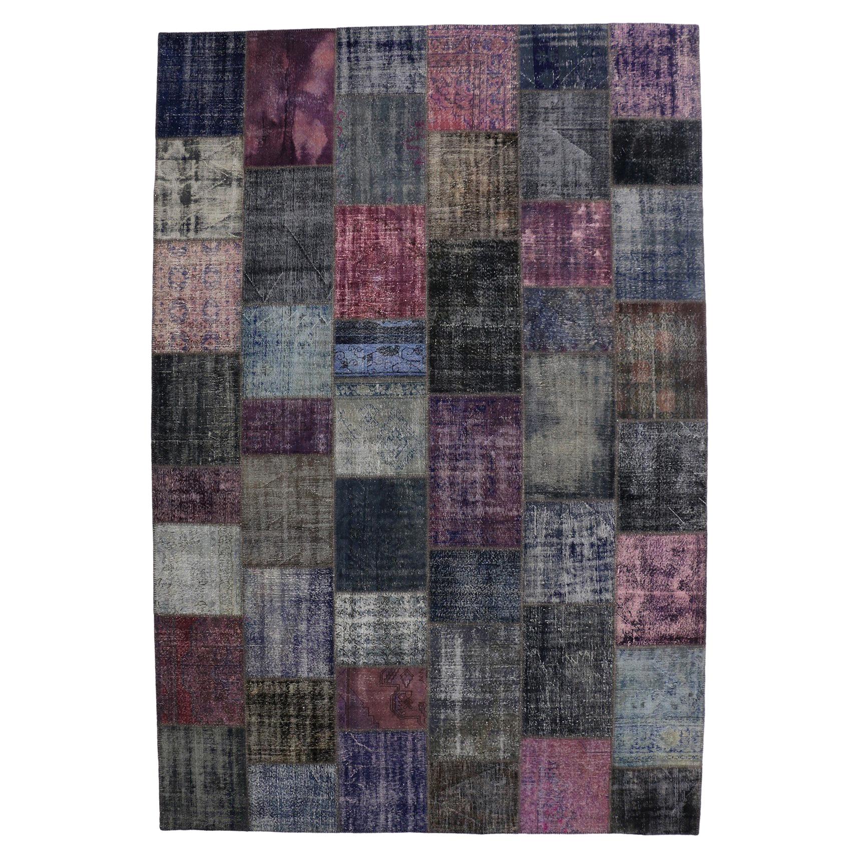 Vintage Purple Patchwork Persian Rug with Postmodern Memphis Style For Sale at 1stDibs