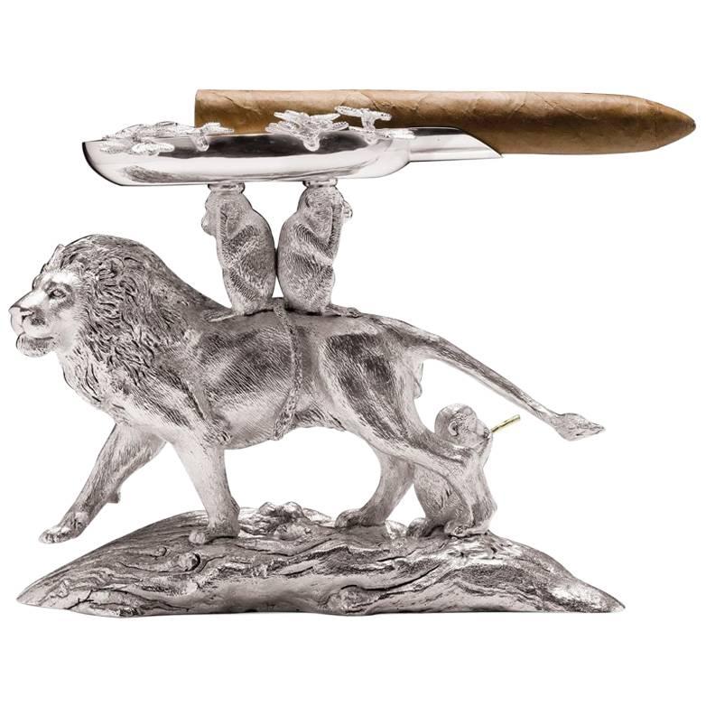 Lion and Monkey Silver Ashtray For Sale