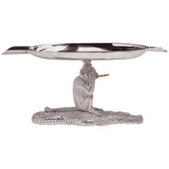 Crocodile and Monkey Sterling Silver Ashtray
