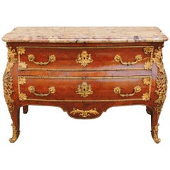 Antique Wonderful French 19th Century Louis XV Ormolu Bronze-Mounted Marble-Top Commode