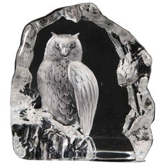 Retro Crystal Eurasian Eagle-Owl Made by Mats Jonasson, Sweden