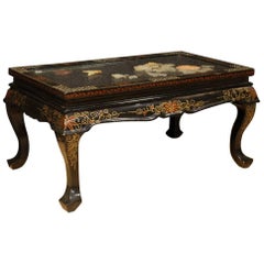 French Coffee Table in Lacquered, Gilt, Painted Chinoiserie Wood, 20th Century