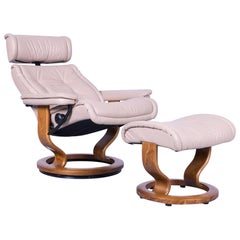 Ekornes Stressless Prince Armchair and Footstool Set in Beige Leather, Recliner
