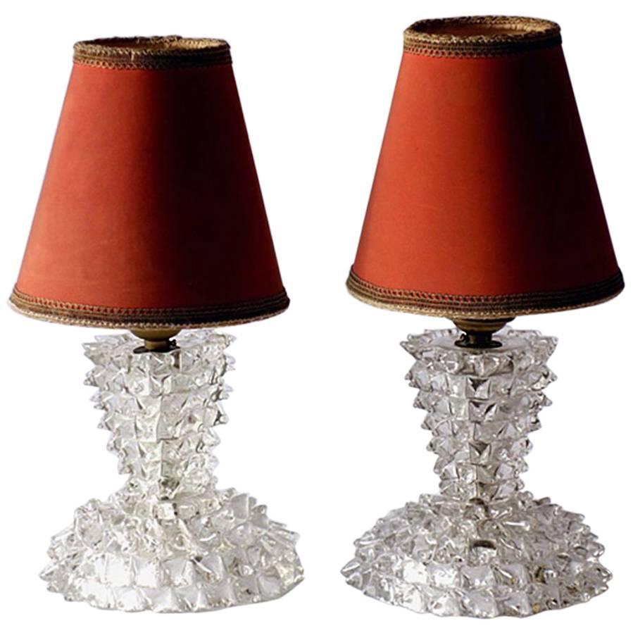 "Rostrato" by Ercole Barovier Murano Glass Art Deco Table Lamps