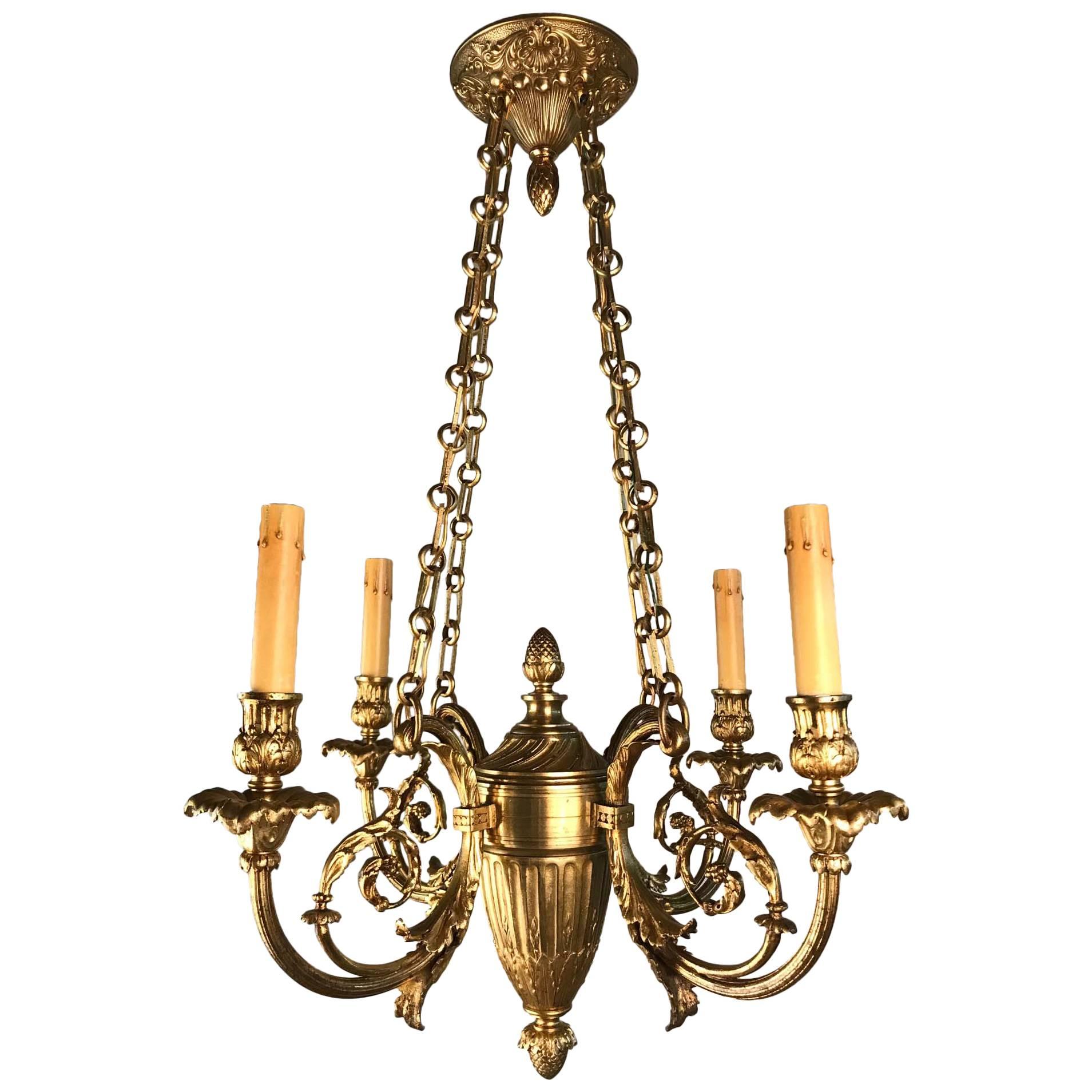 Belle Epoque Louis XV Style Bronze Four-Light Chandelier