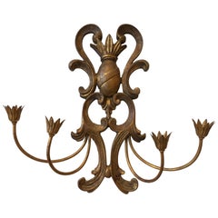 19th Century Italian Florentine Crest Motif Candlestick Wall Sconce