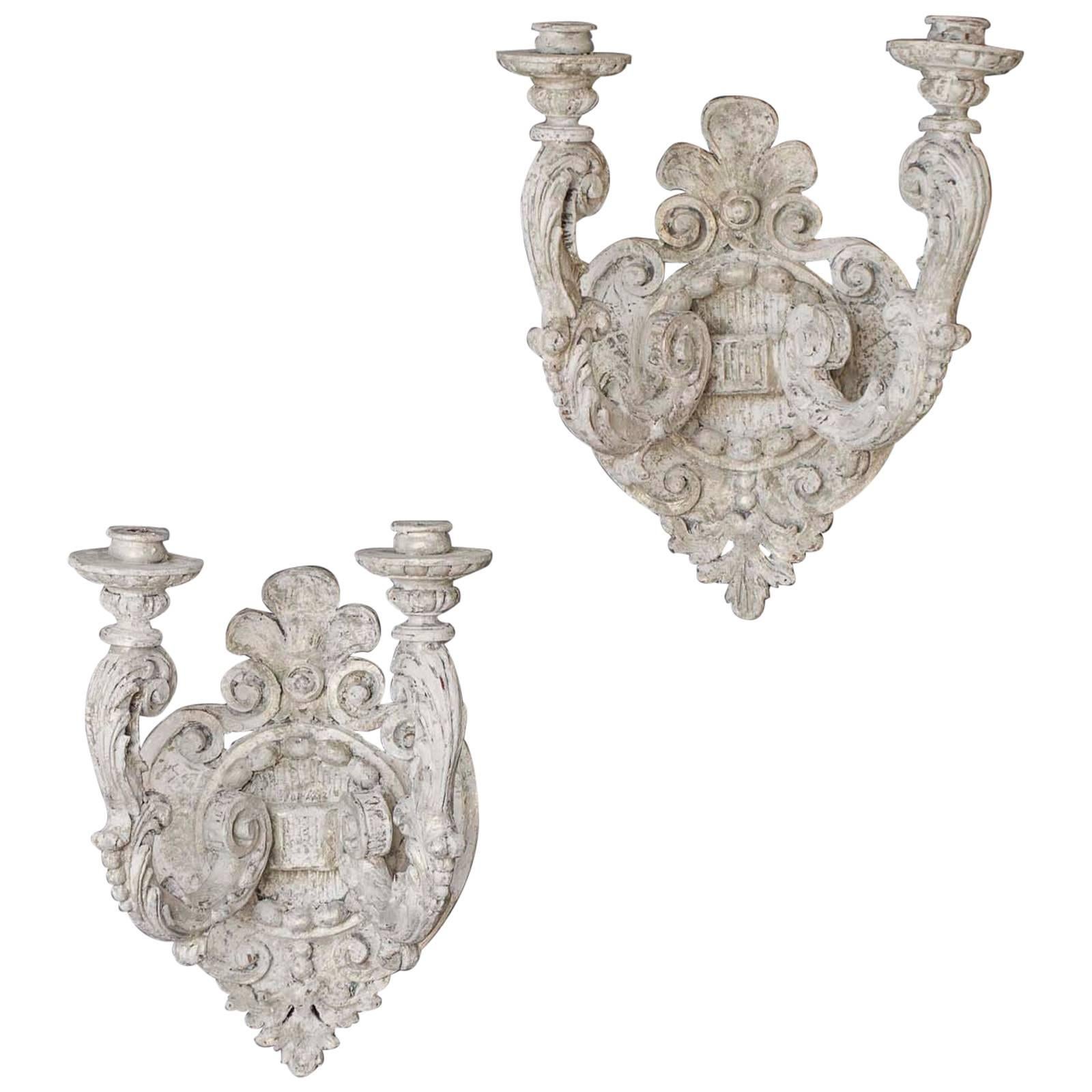 Pair of Vintage French Regency Style Two-Arm Painted Sconces, circa 1950 For Sale