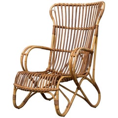 Midcentury High Back Bamboo Lounge Chair