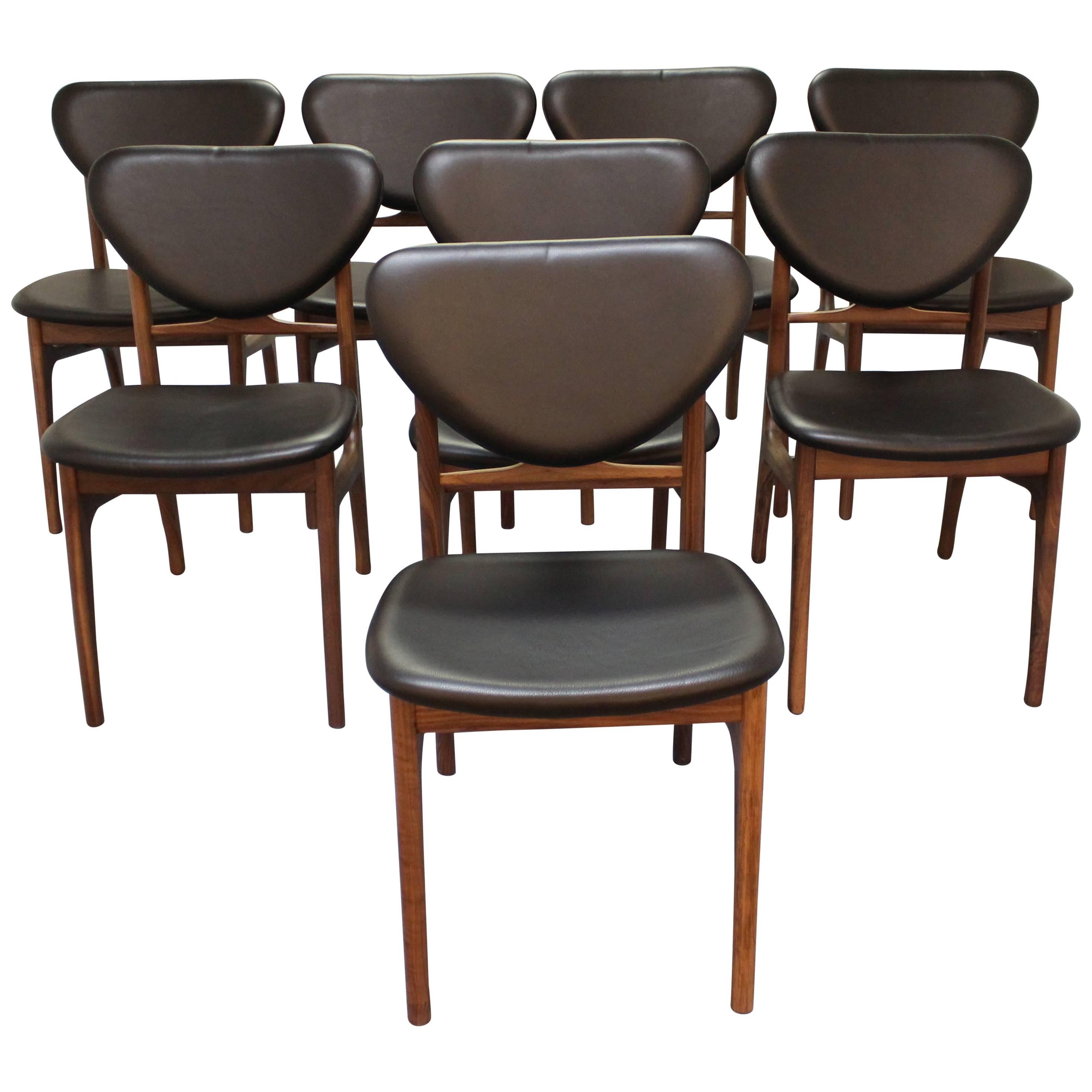 Set of Eight Danish Modern Vodder Style Walnut Floating Seat Dining Chairs
