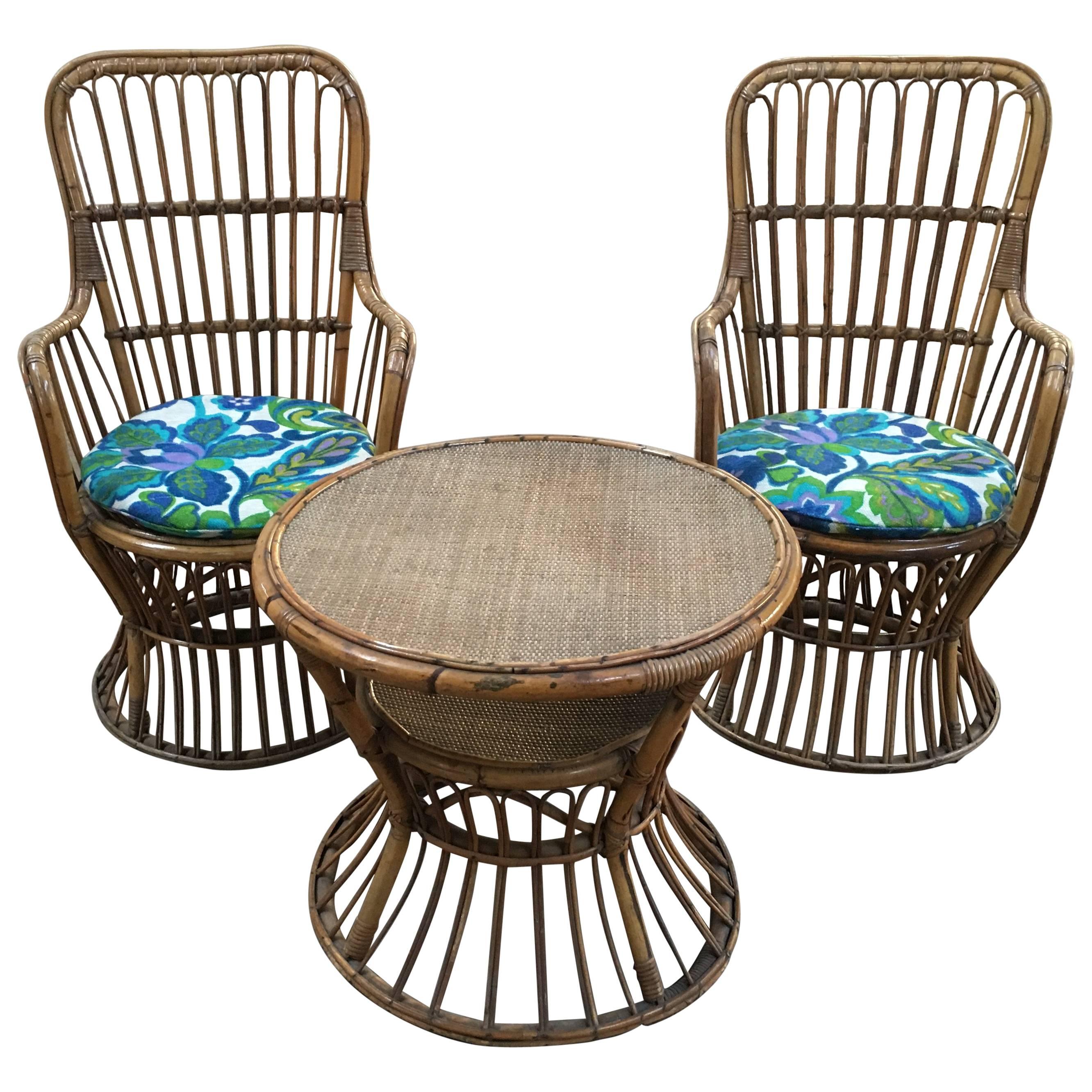 Italian Bamboo and Rattan Living Room Set from 1950s