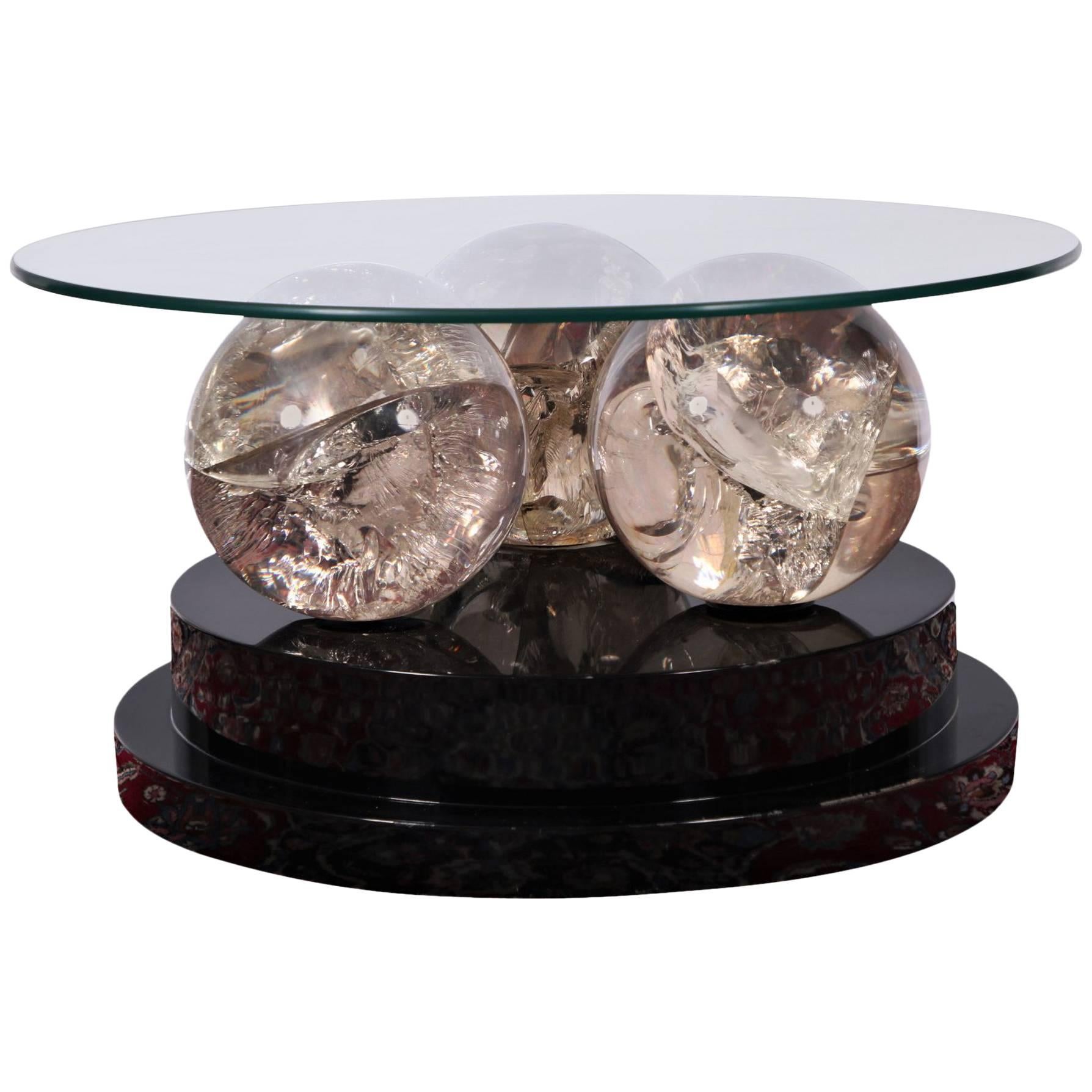 Moderrn Round Lucite and Lacquer Coffee Table