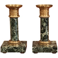 Pair of Early 20th Century French Empire Bronze and Marble Candleholders