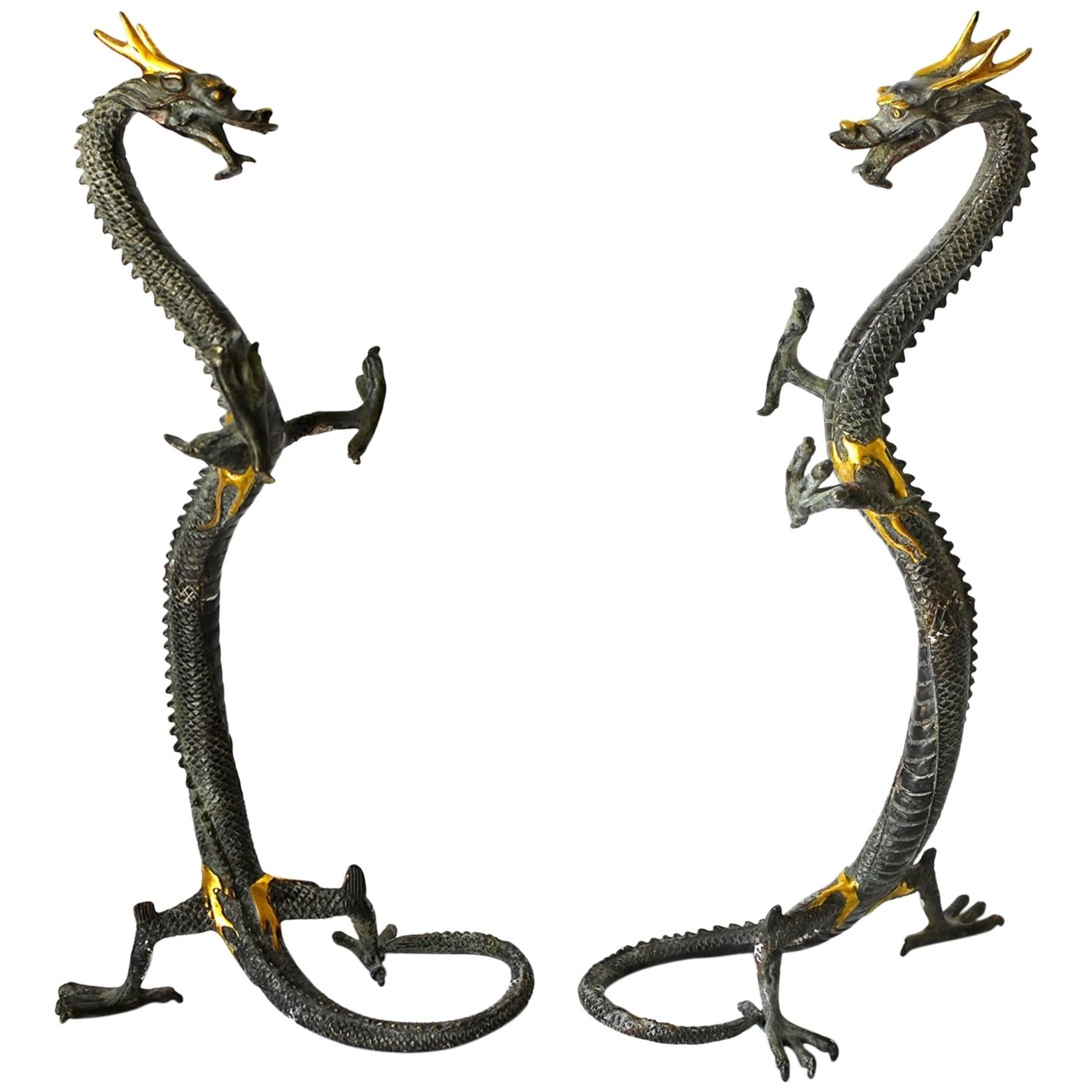 Pair of Bronze Dragons, Large, Standing