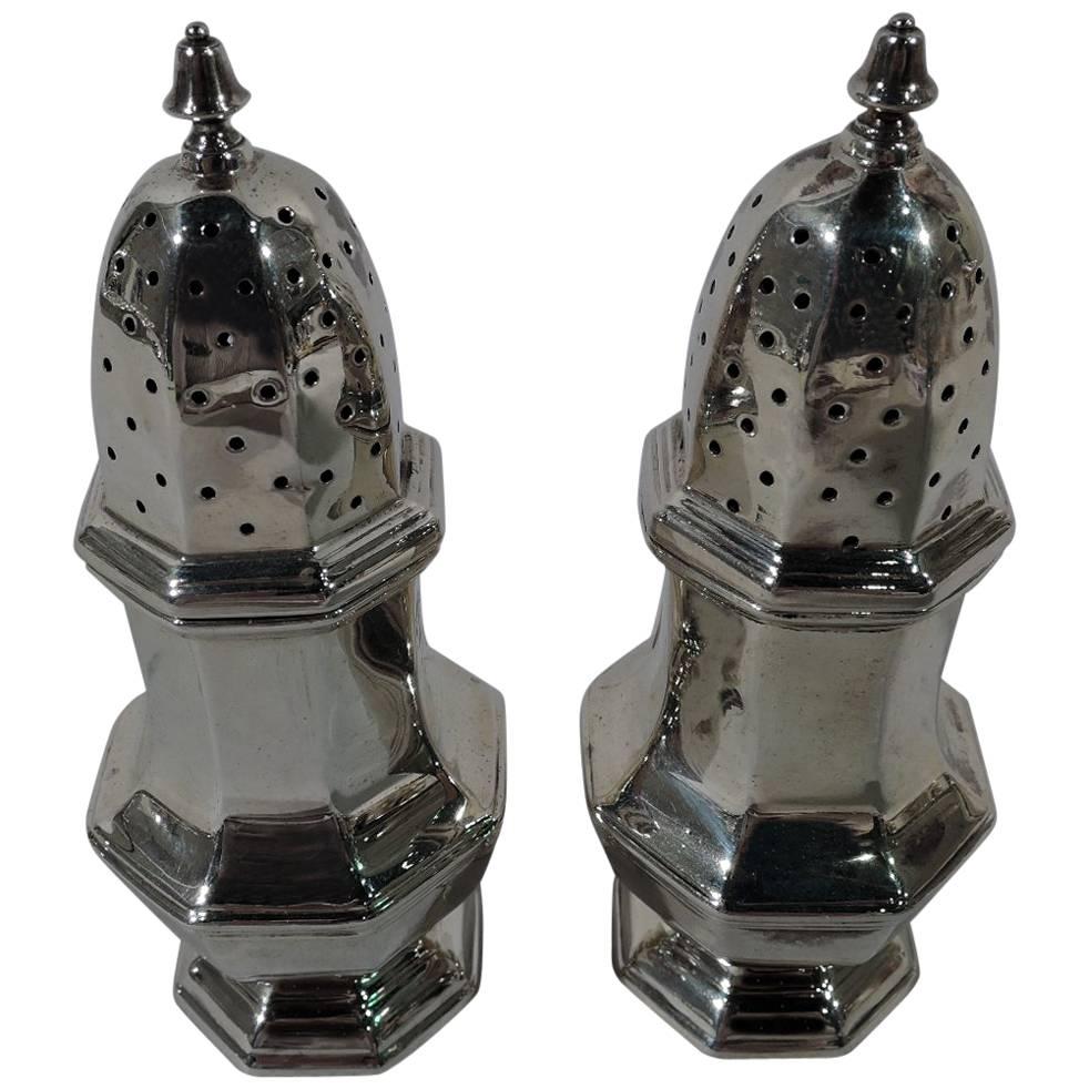 Pair of English Art Deco Sterling Silver Salt and Pepper Shakers