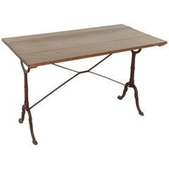 French Cast Iron Bistro Table or Cafe Table with Oak Top, circa 1900