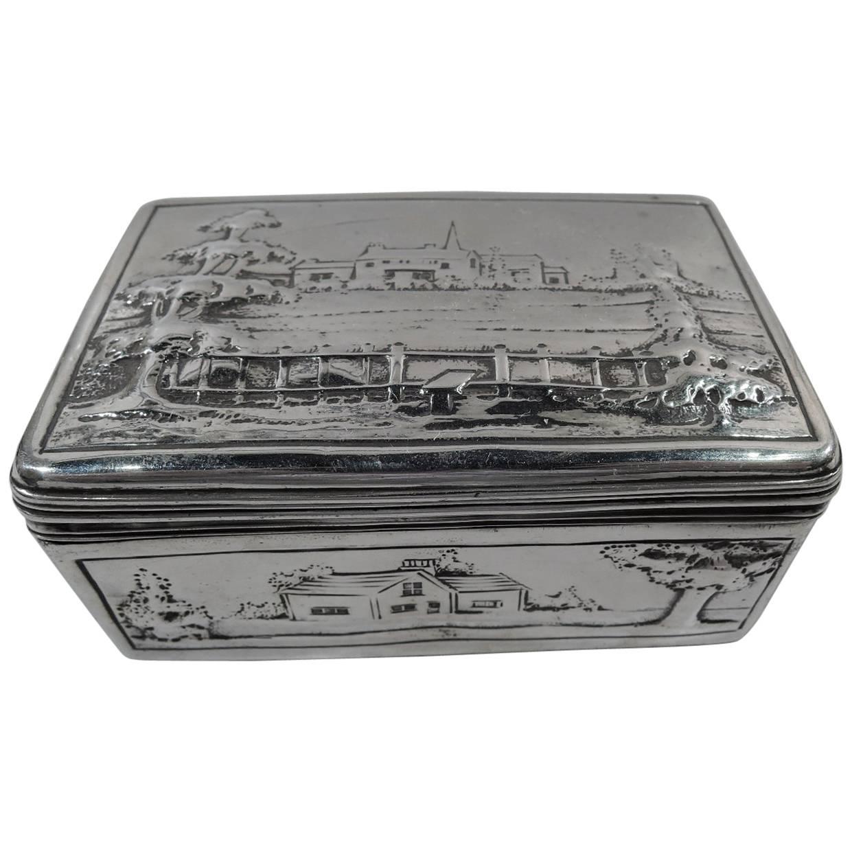 Antique English Georgian Sterling Silver Box with Pastoral Scenes