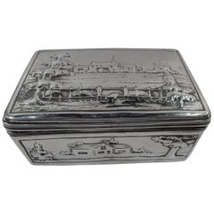 Antique English Georgian Sterling Silver Box with Pastoral Scenes
