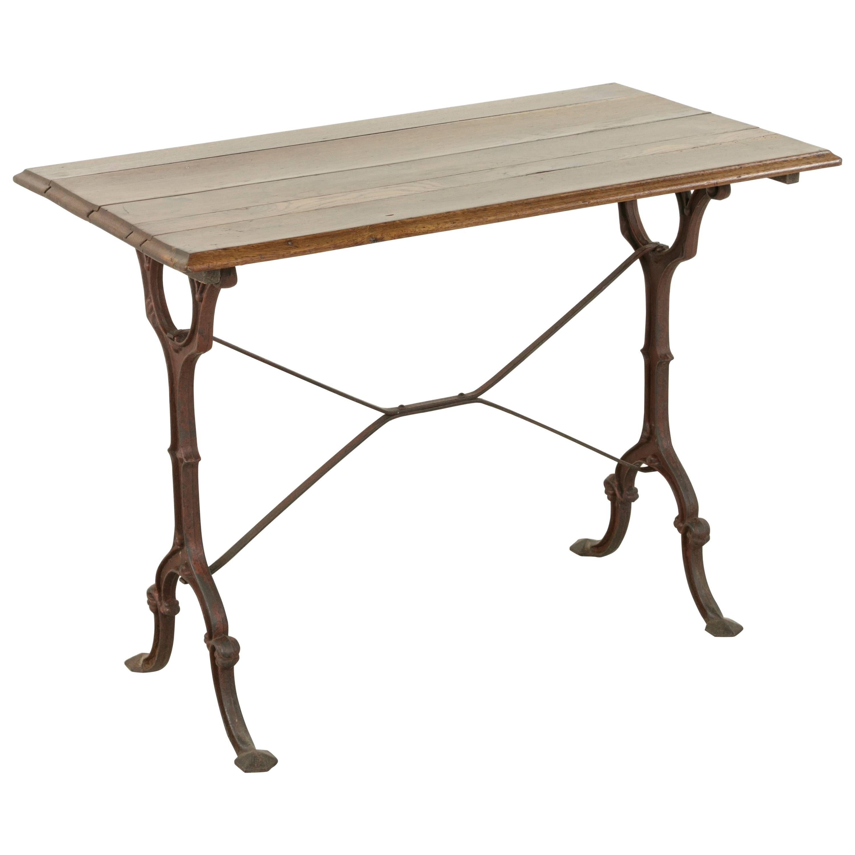 French Cast Iron Bistro Table or Cafe Table with Oak Top, circa 1900