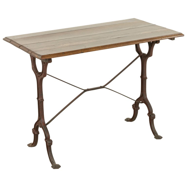 French Cast Iron Bistro Table or Cafe Table with Oak Top, circa 1900 at
