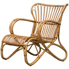 Low Midcentury Bamboo Lounge Chair