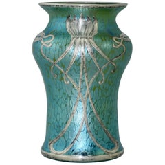 Vase Loetz Widow Cobalt Creta Papillon Silver Overlay, Art Nouveau, 1900