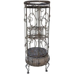 Mid-Century Iron and Wicker Wine Rack