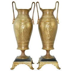 Antique Stunning Pair of Early Ferdinand Levillain French Bronze Hand Chased Urns