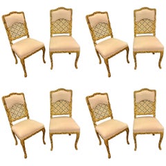 Set of Eight Hollywood Regency Style Tree Trunk Carved Dining Chairs Painted