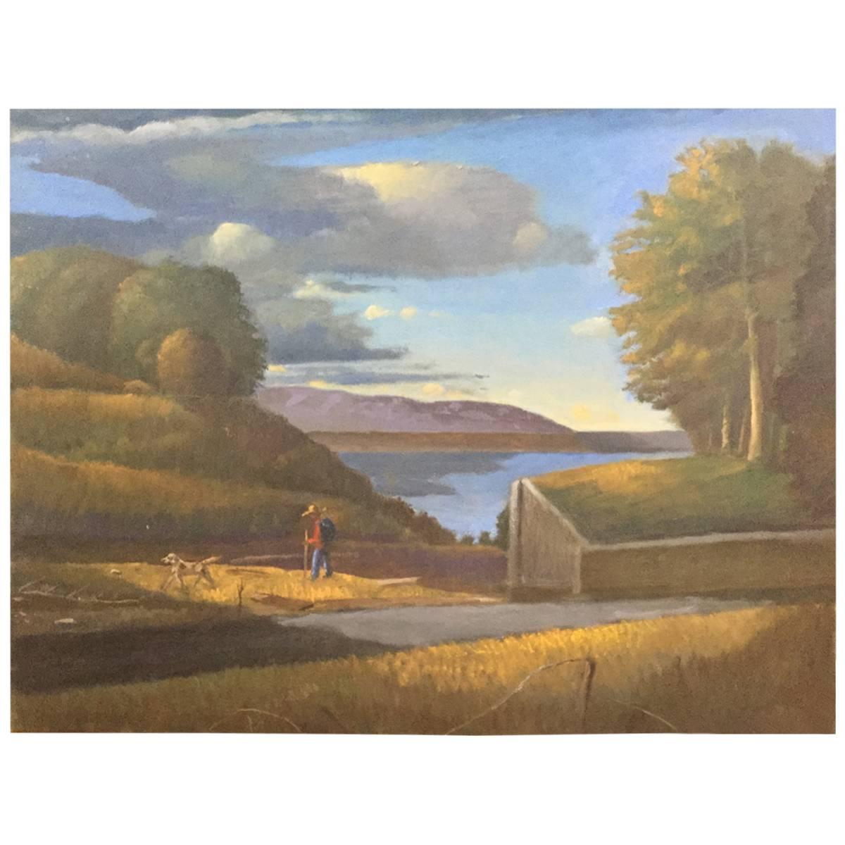Landscape Painting with Dog For Sale