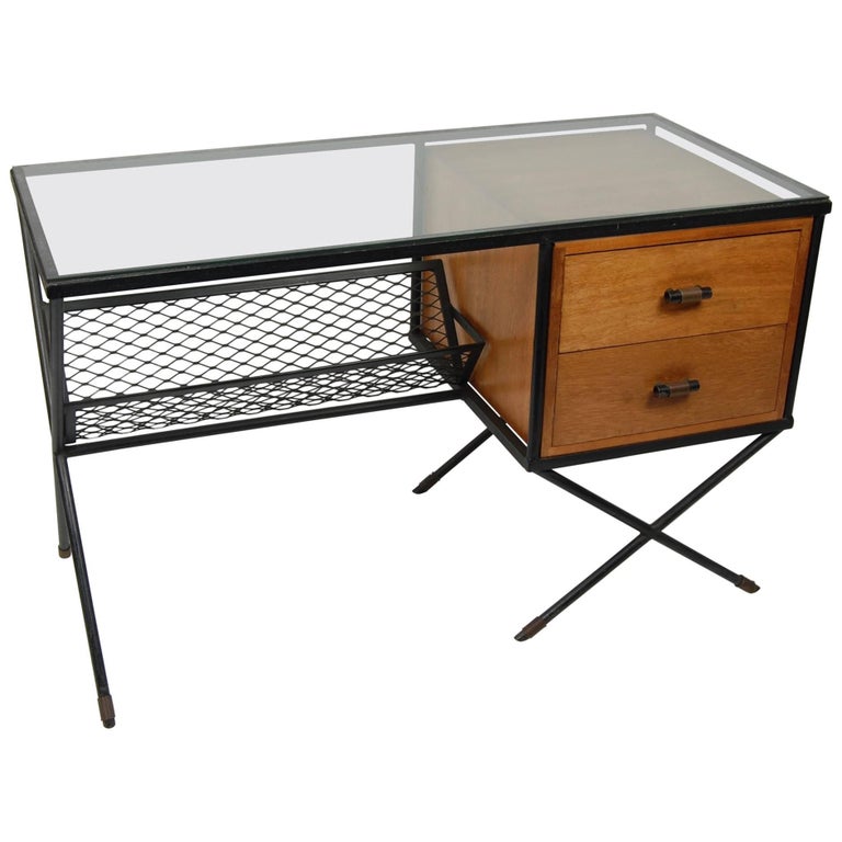 Muriel Coleman Iron, Wood and Glass Desk, California MidCentury Modern Design at 1stDibs