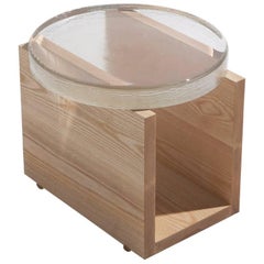 Drift Table basse d'appoint contemporaine en bois massif et verre coulé Sculptural