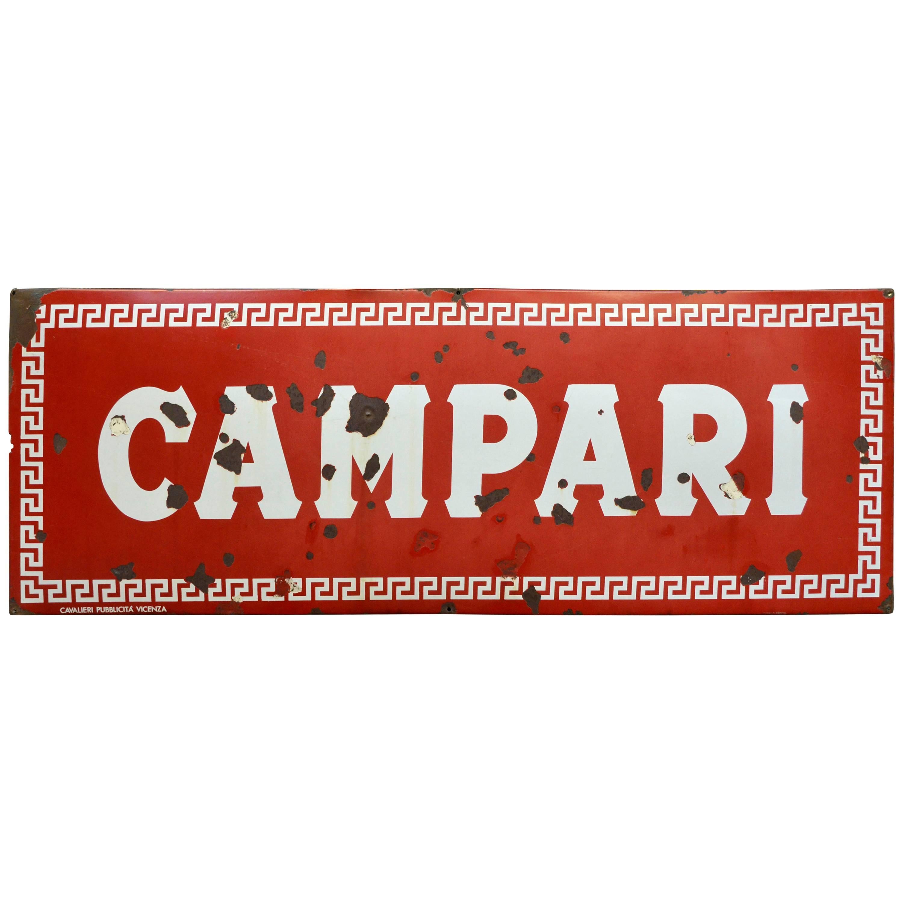 1960s Red Enamel Metal Vintage Italian Campari Sign