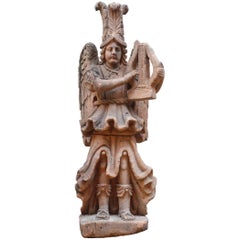 19th Century Quarry Statue of Archangel with Harp Found in Western México