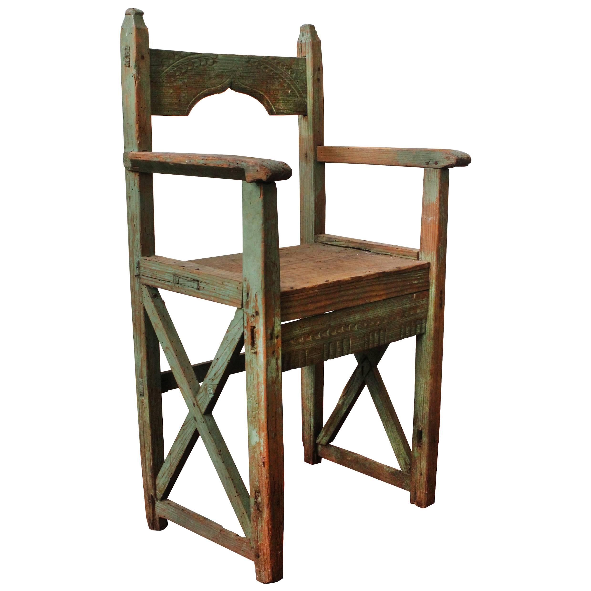 Handgeschnitzter Stuhl aus dem 19. Jahrhundert im Westen Mexikos gefunden im Angebot