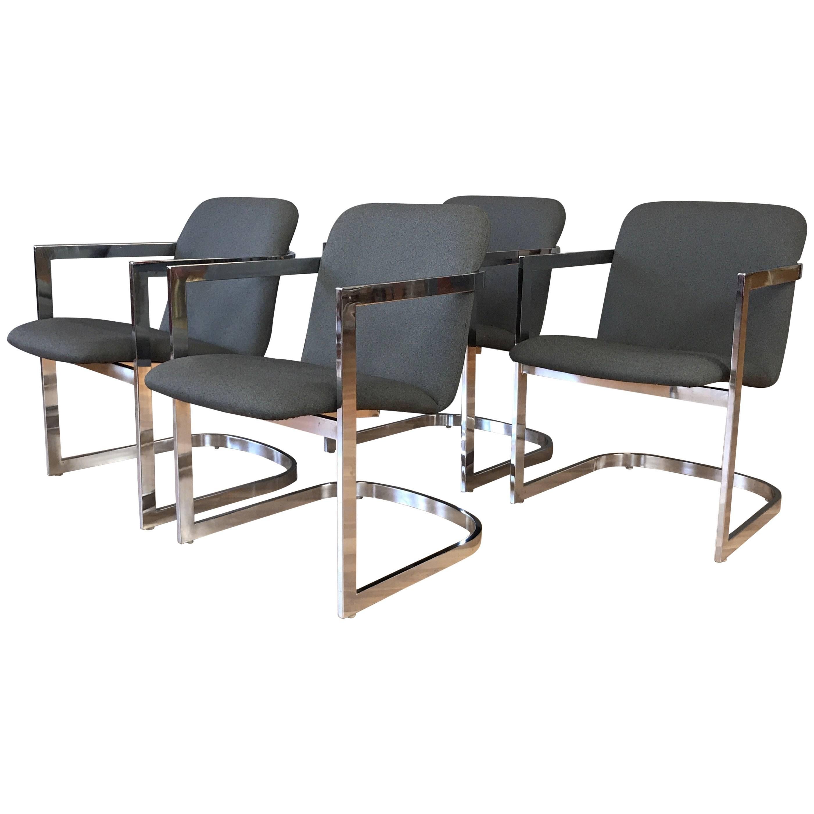 Milo Baughman for D.I.A. Set of Four Chrome Armchairs