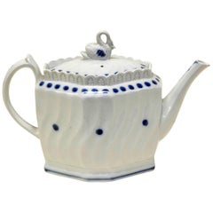 Early 1800 English Octagonal Lead-Glazed Earthenware Teapot with Swan Finial