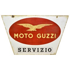 1950s Double-Sided Italian Enamel Metal Vintage Moto Guzzi Servizio Sign