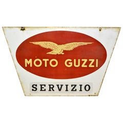 Panneau italien Moto Guzzi Servizio à double face en métal émaillé des années 1950